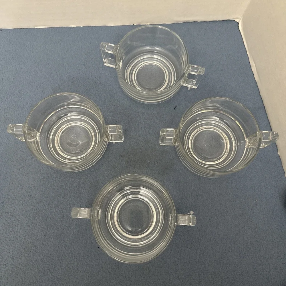 MCM Joe Colombo Arno Clear Glass Double Handled Soup Bowls from Italy - Set of 4